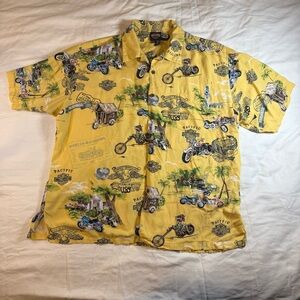Harley-Davidson Men’s Yellow Motorcycle Print Short-Sleeve Button-Down Shirt